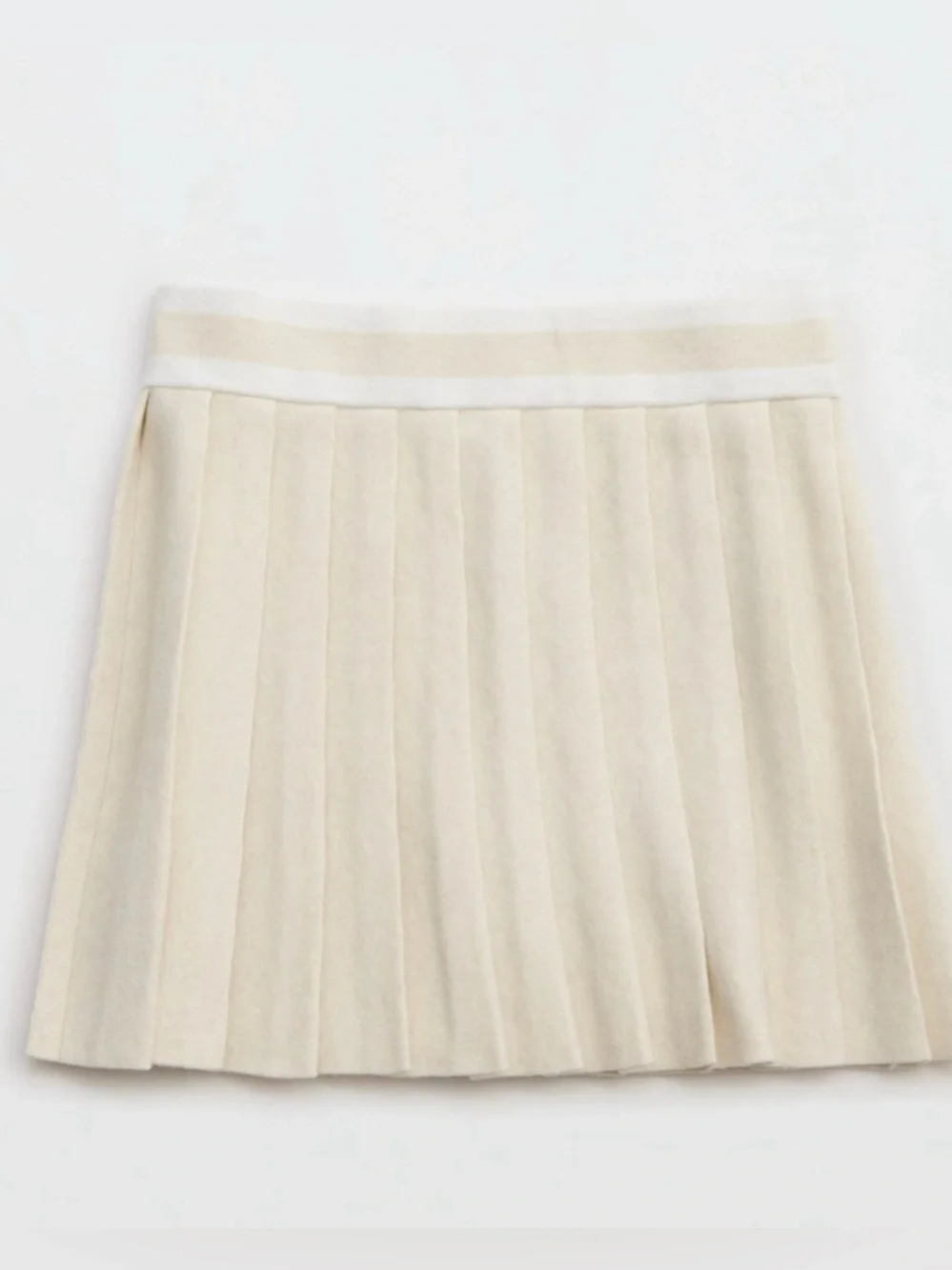 Aerie Pleated Sweater Knit Mini Skirt Beige Wool Blend Sz Large NWT